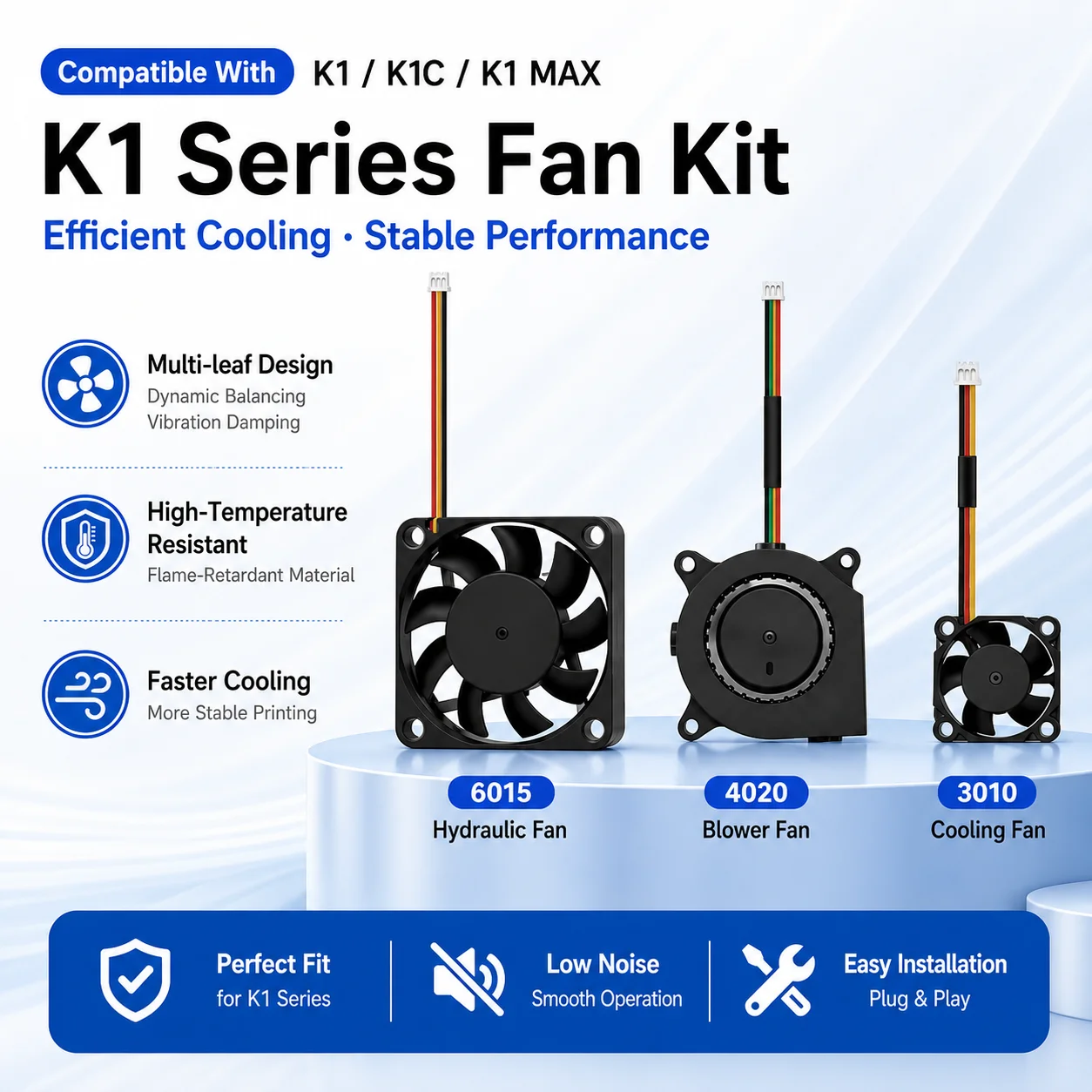 K1C/K1 MAX Fans 4020 Blower Fan DC 24V 3010 Axial Cooling Fan Extruder Hotend Heat Sink Fan for K1/K1C/K1 MAX 3D Printer
K1C/K1 MAX Fans 4020 Blower Fan DC 24V 3010 Axial Cooling Fan Extruder Hotend Heat Sink Fan for K1/K1C/K1 MAX 3D Printer