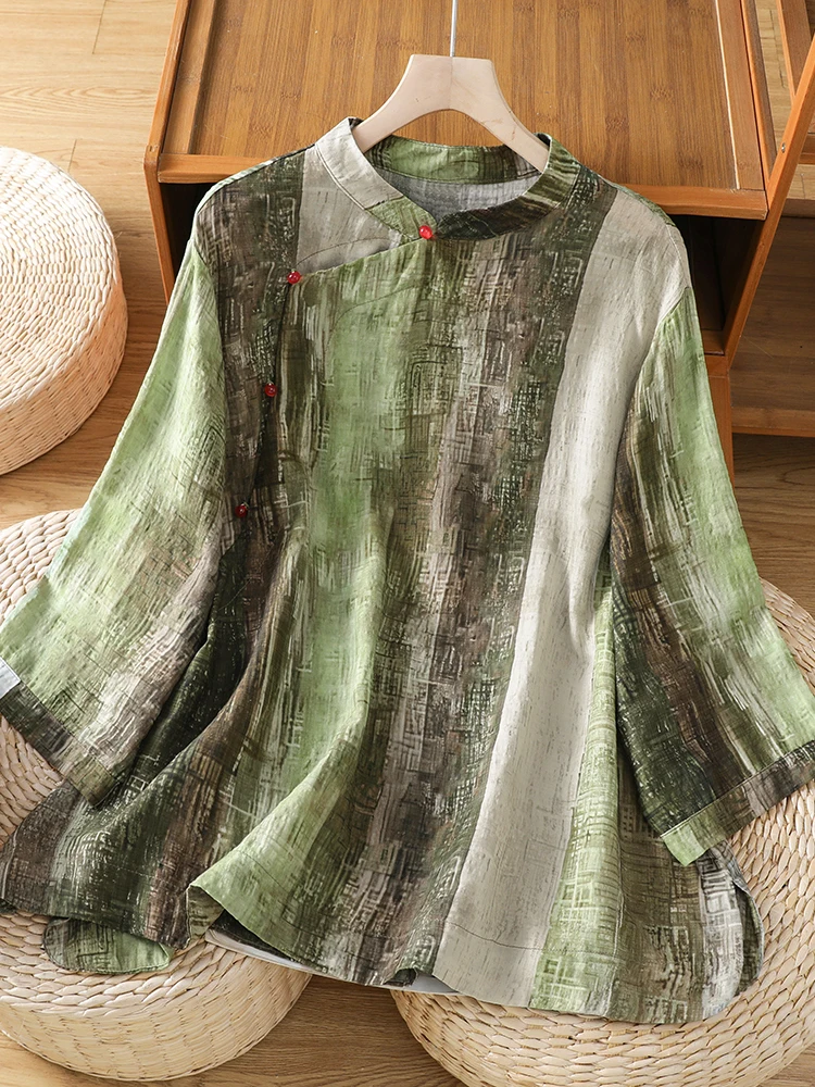 Loose Fit Vintage Washed Button up Shirt Summer Women's plus Size Retro Chinese Watercolor Gradient Doll Top Stand Collar
Loose Fit Vintage Washed Button up Shirt Summer Women's plus Size Retro Chinese Watercolor Gradient Doll Top Stand Collar
