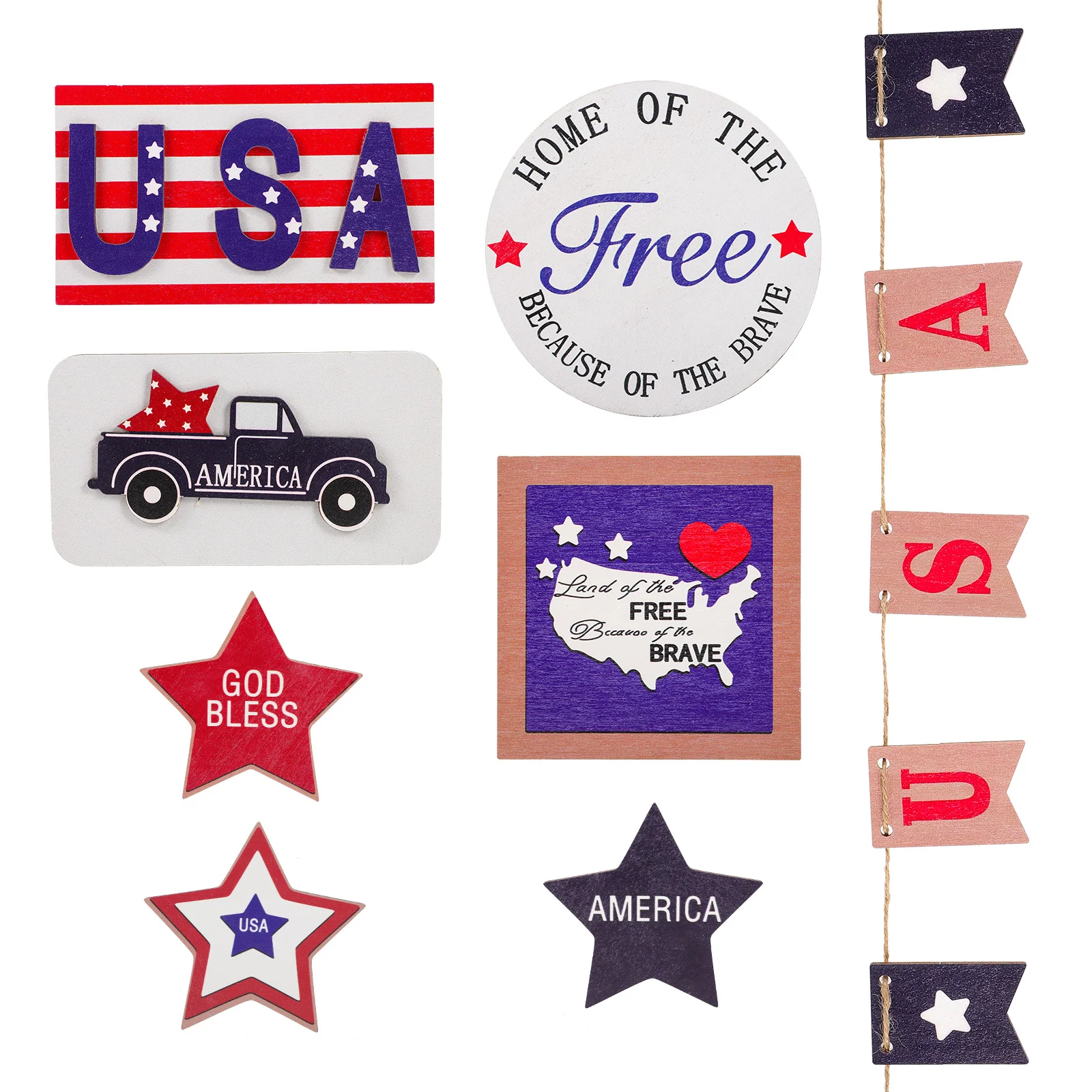 12Pcs 4th of July Patriotic Wooden Tiered Tray Decor Independence Day Tray Ornament Set Festive Table Decoration
12Pcs 4th of July Patriotic Wooden Tiered Tray Decor Independence Day Tray Ornament Set Festive Table Decoration