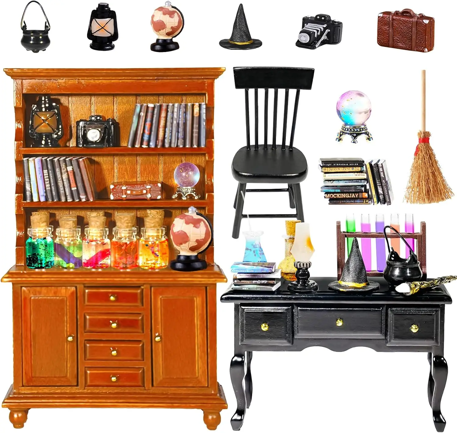 54 Pcs 1:12 Scale Magic Witchy House Kit Halloween Miniatures Furniture Accessories Wooden Bookshelf Bookcase 30 Mini Books Desk Chair Decor Gift
54 Pcs 1:12 Scale Magic Witchy House Kit Halloween Miniatures Furniture Accessories Wooden Bookshelf Bookcase 30 Mini Books Desk Chair Decor Gift