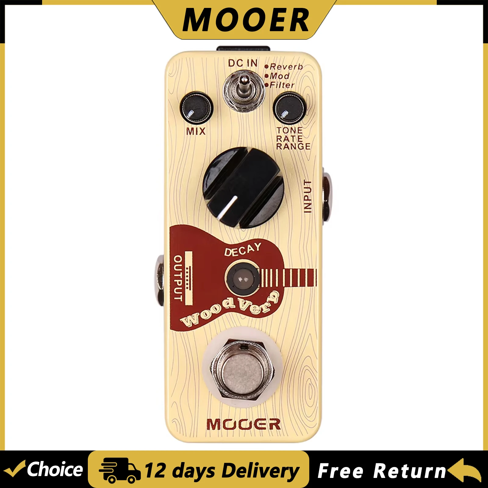MOOER WoodVerb Digital Reverb Acoustic Guitar Effect Pedal 3 Modes (Reverb/Mod/Filter) True Bypass Pedal Guitar Accessories
MOOER WoodVerb Digital Reverb Acoustic Guitar Effect Pedal 3 Modes (Reverb/Mod/Filter) True Bypass Pedal Guitar Accessories