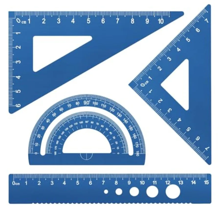 Metal Drafting Ruler Triangular Ruler Set for Students Draftsmen Engineers 4-Piece Aluminum Alloy Geometric Protractor in Blue
Metal Drafting Ruler Triangular Ruler Set for Students Draftsmen Engineers 4-Piece Aluminum Alloy Geometric Protractor in Blue