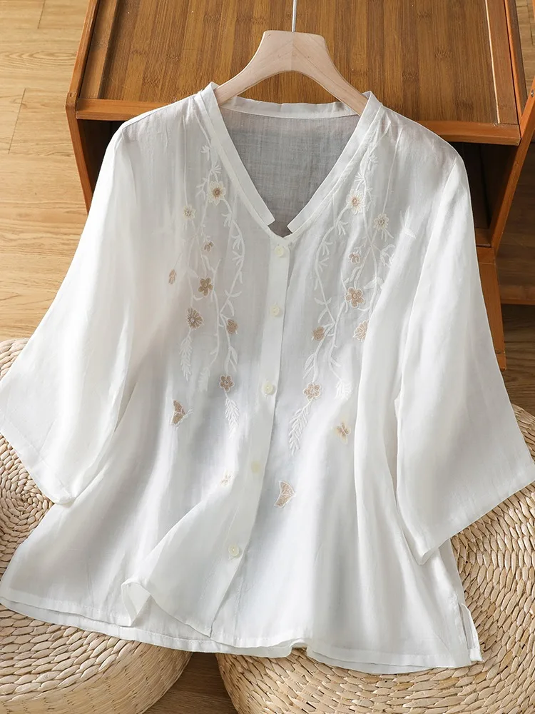 Cotton Linen Women's Shirt Summer High-end Flax Mom Tussah Linen Shirt Luxury Sensation V-neck Overhead Thin Artistic Style B...
Cotton Linen Women's Shirt Summer High-end Flax Mom Tussah Linen Shirt Luxury Sensation V-neck Overhead Thin Artistic Style B...