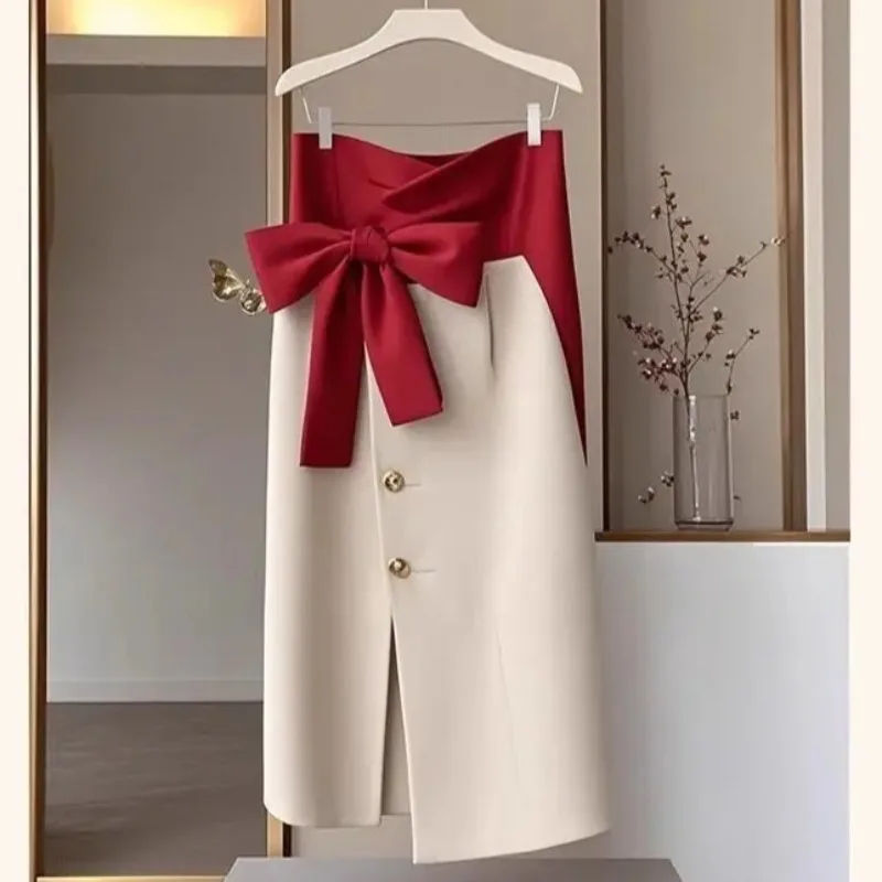 Korean Fashion Bow Party Skirt Spring New Single Breasted Elegant Office Lady Midi Jupe Women Slim Asymmetric Patchwork Faldas
Korean Fashion Bow Party Skirt Spring New Single Breasted Elegant Office Lady Midi Jupe Women Slim Asymmetric Patchwork Faldas