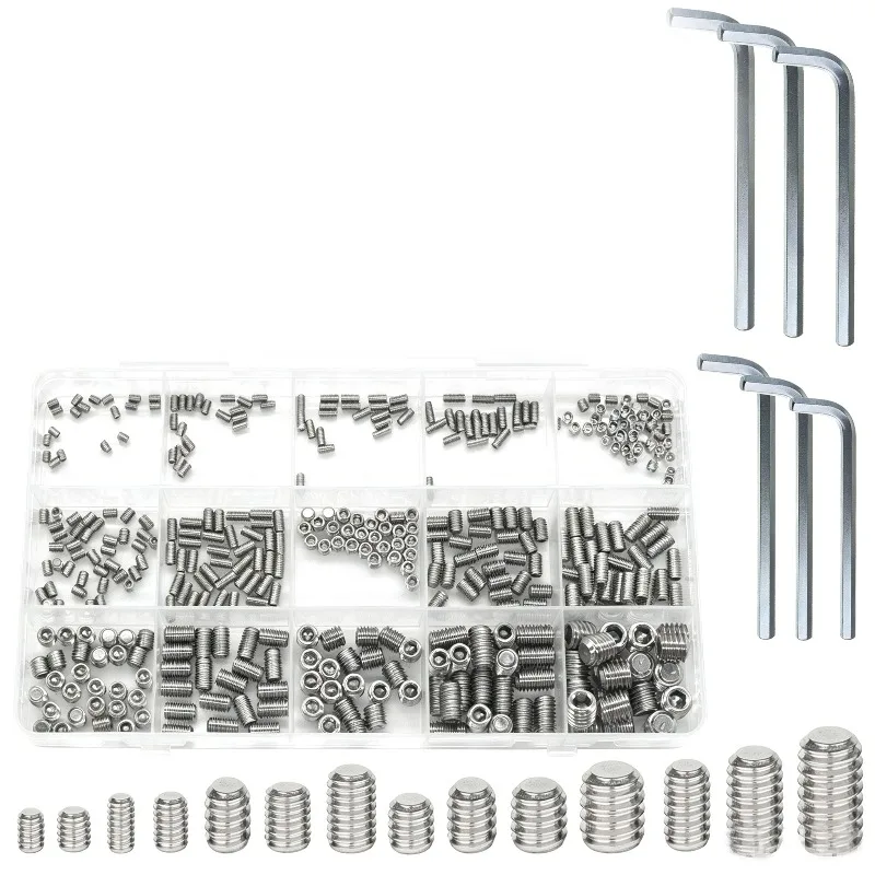 400Pcs Stainless Steel Hex Socket Set Screws 12 Sizes Box with 5 Wrenches for Mechanical Hardware Installation & Repair
400Pcs Stainless Steel Hex Socket Set Screws 12 Sizes Box with 5 Wrenches for Mechanical Hardware Installation & Repair