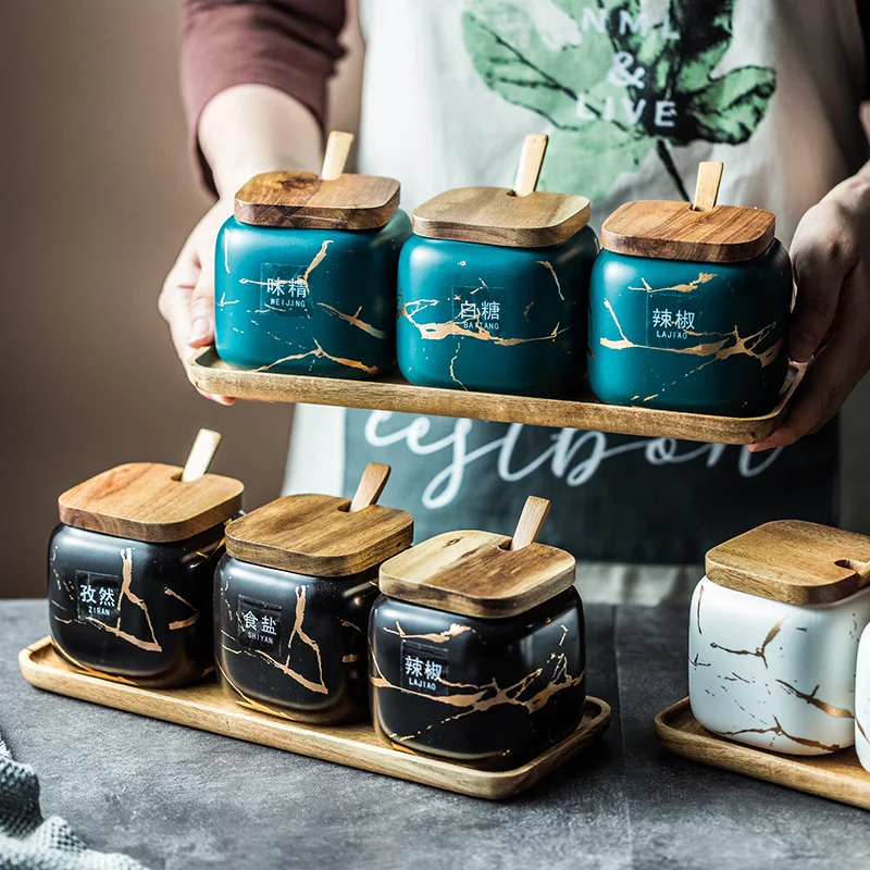 Ceramic Spice Jar Set Kitchen Marble Storage Bottle Wooden Cover Salt Shaker Sugar Bowl Spice Jar Set Kitchen Accessories
Ceramic Spice Jar Set Kitchen Marble Storage Bottle Wooden Cover Salt Shaker Sugar Bowl Spice Jar Set Kitchen Accessories