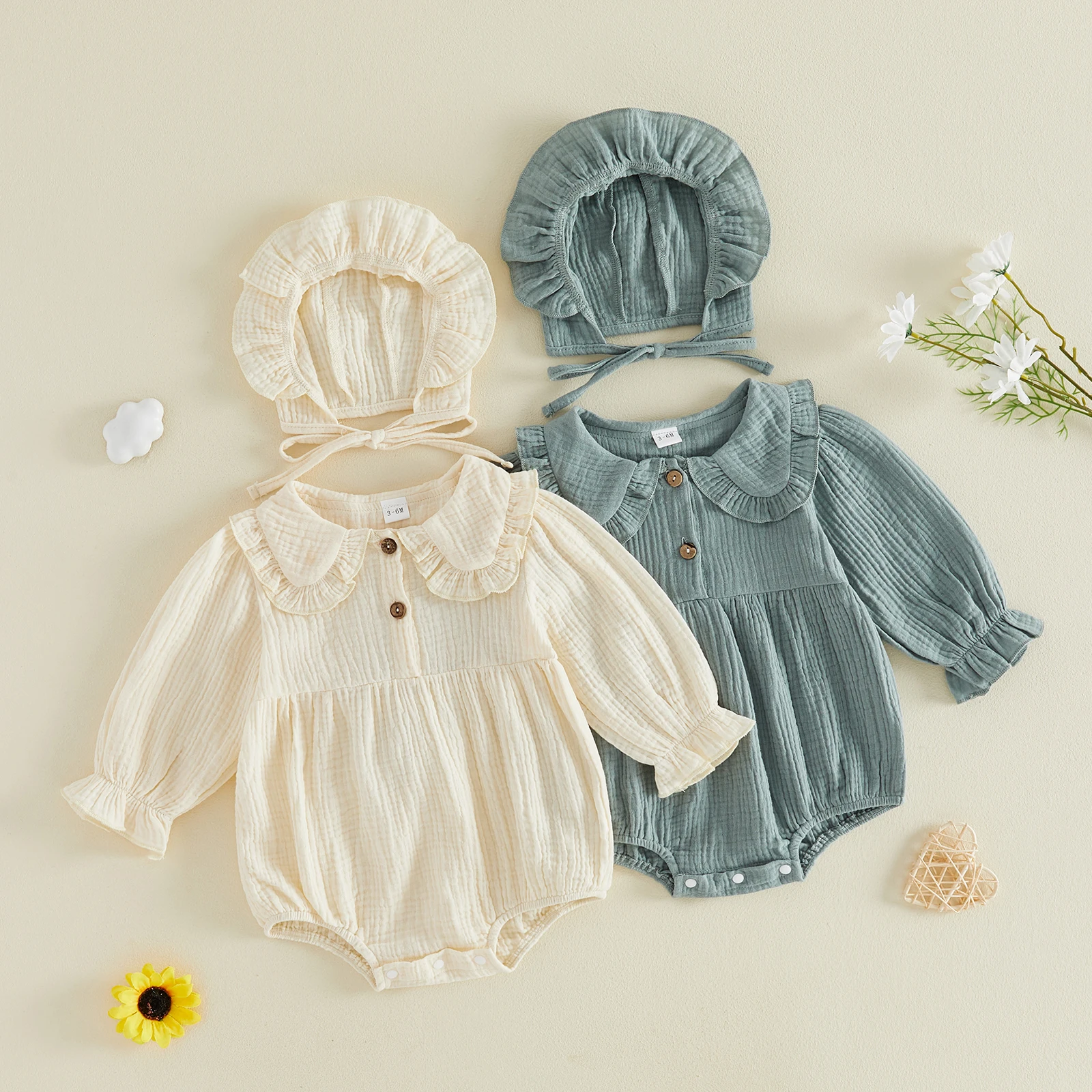 Baby Girls Long Sleeve Romper with Matching Hat Cotton Linen Solid Color Doll Collar Jumpsuit
Baby Girls Long Sleeve Romper with Matching Hat Cotton Linen Solid Color Doll Collar Jumpsuit