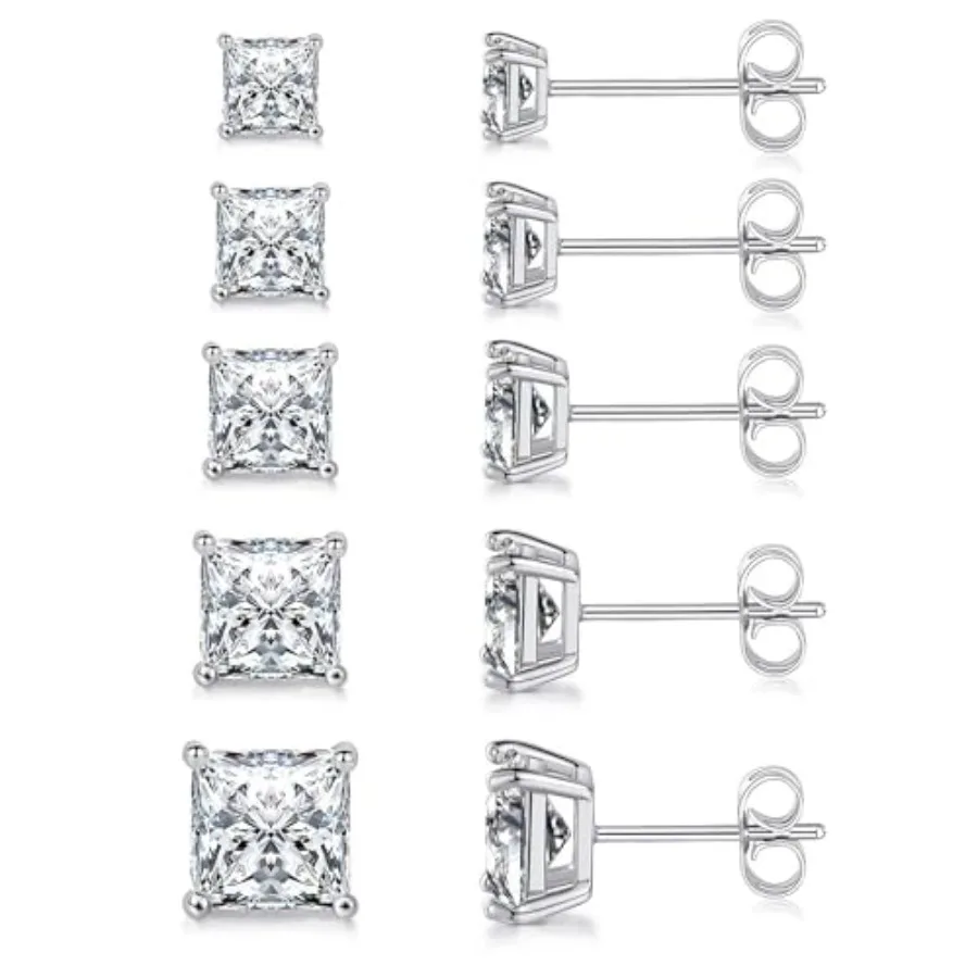 MDFUN 5 Pairs Square Earrings Set for Women Hypoallergenic 18K// Plated Princess Cut Clear Cubic Zirconia Stud Earring 3-7MM Pa
MDFUN 5 Pairs Square Earrings Set for Women Hypoallergenic 18K// Plated Princess Cut Clear Cubic Zirconia Stud Earring 3-7MM Pa
