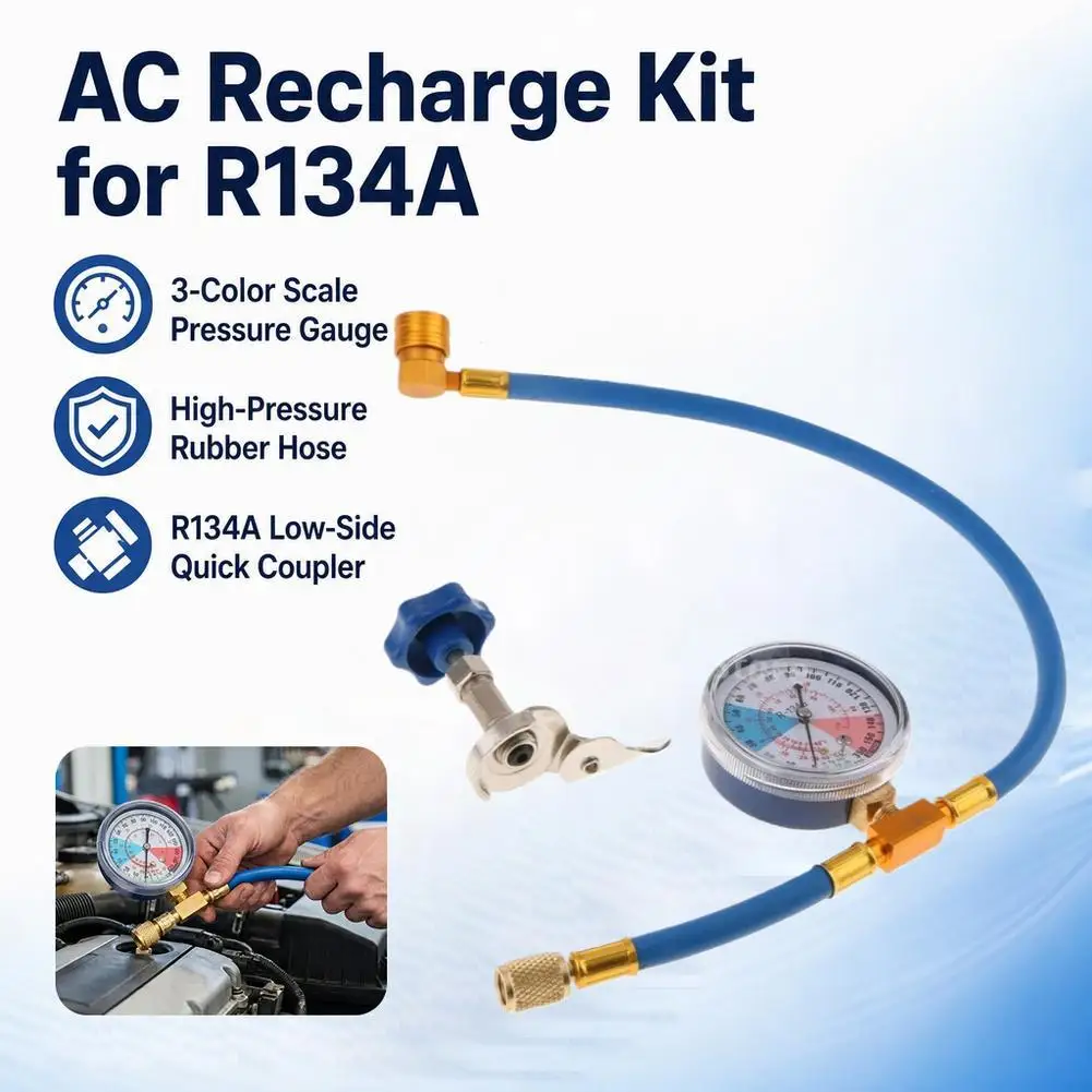 R134a Car AC Refrigerant Recharge Hose Kit With Pressure Gauge Air Conditioner Freon Charging Pipe Can Tap Valve Tool
R134a Car AC Refrigerant Recharge Hose Kit With Pressure Gauge Air Conditioner Freon Charging Pipe Can Tap Valve Tool
