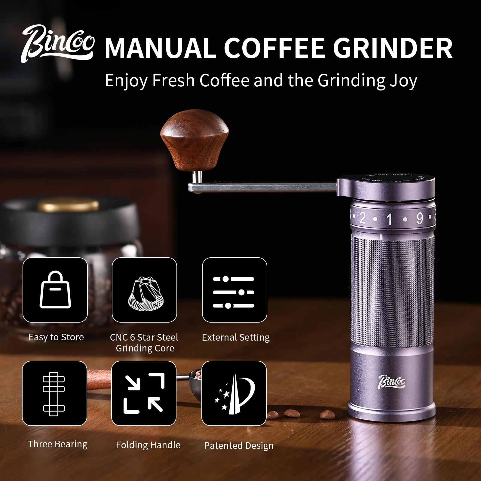 Bincoo Upgrade Manual Coffee Grinder CNC Professional Stainless Steel Burr Adjustable Foldable Hand-Crank Coffee Bean Grinding
Bincoo Upgrade Manual Coffee Grinder CNC Professional Stainless Steel Burr Adjustable Foldable Hand-Crank Coffee Bean Grinding
