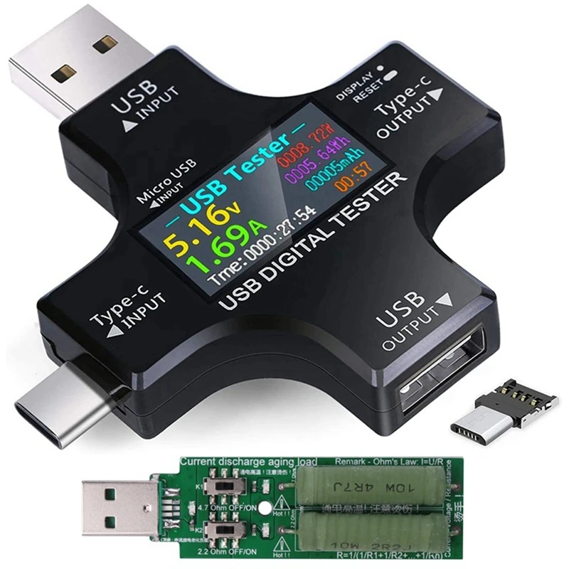 Электрический тестер 2 в 1 USB-тестер с цветным экраном IPS Цифровой вольтметр, напряжение, ток, мощность, температура, с нагрузкой
Электрический тестер 2 в 1 USB-тестер с цветным экраном IPS Цифровой вольтметр, напряжение, ток, мощность, температура, с нагрузкой