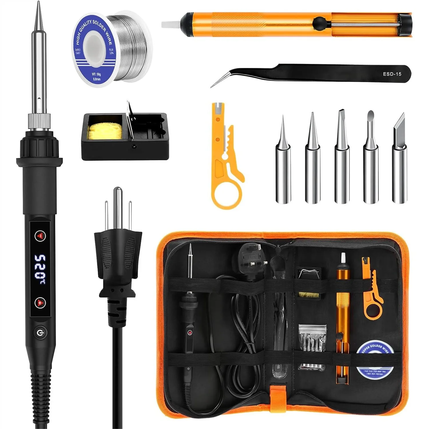 Soldering Iron Kit 80W Adjustable Temperature Fast Heating with Solder Wire, Tips, Pump, Stand for Precision Electronics Repair
Soldering Iron Kit 80W Adjustable Temperature Fast Heating with Solder Wire, Tips, Pump, Stand for Precision Electronics Repair
