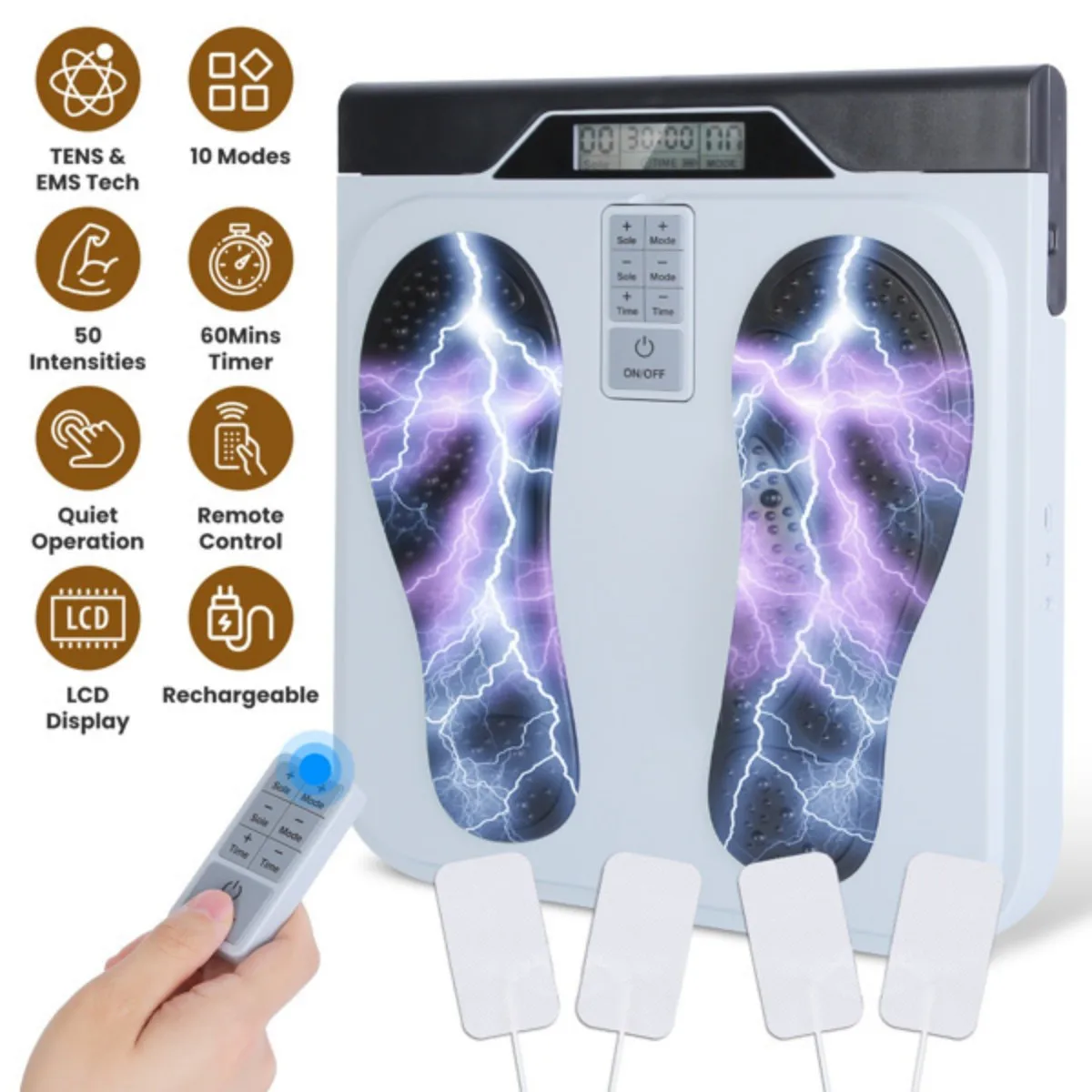 TENS & EMS Foot Massager with 10 Modes 50 Intensity Levels Electric Foot Stimulator for Neuropathy Plantar Fasciitis Pain Relief
TENS & EMS Foot Massager with 10 Modes 50 Intensity Levels Electric Foot Stimulator for Neuropathy Plantar Fasciitis Pain Relief