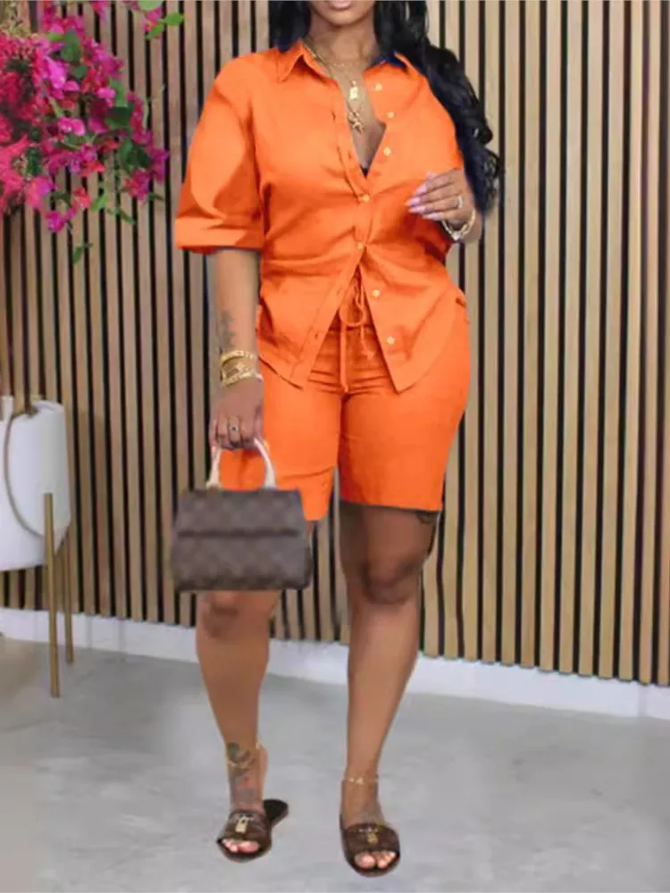 2025 Summer Casual Solid Color Shirt And Lace-up Shorts Two Piece Sets Women Fashion Short Sleeve Shirts Tops Outfits For Women
2025 Summer Casual Solid Color Shirt And Lace-up Shorts Two Piece Sets Women Fashion Short Sleeve Shirts Tops Outfits For Women