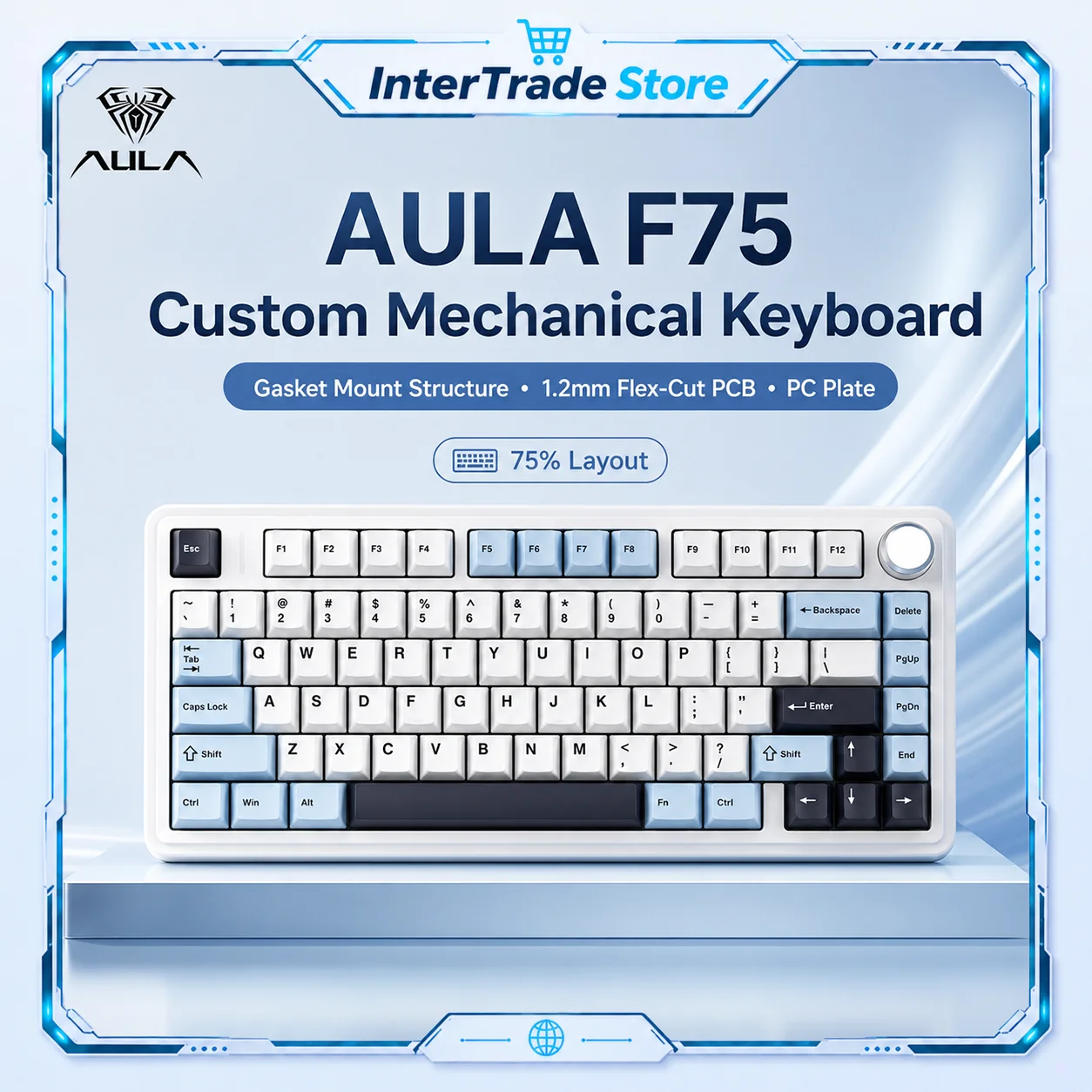 AULA F75 75 Percent Mechanical Gaming Keyboard 2.4G Wireless Bluetooth Wired RGB OEM Profile Gasket Customized For PC
AULA F75 75 Percent Mechanical Gaming Keyboard 2.4G Wireless Bluetooth Wired RGB OEM Profile Gasket Customized For PC