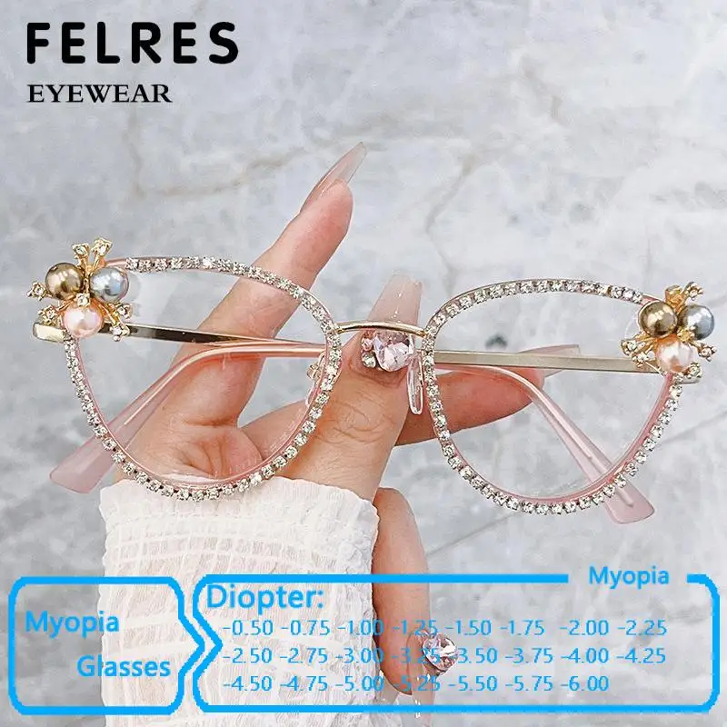Luxury Women Cat Eye Elegant Anti Blue Light Myopia Glasses Clear Lens Optical Glasses Pearl Personality Prescription Glasses
Luxury Women Cat Eye Elegant Anti Blue Light Myopia Glasses Clear Lens Optical Glasses Pearl Personality Prescription Glasses