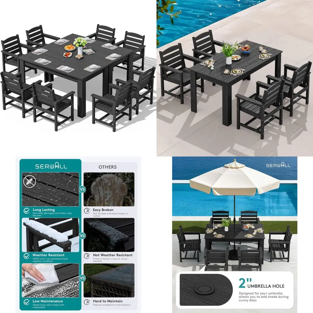 Набор для отдыха на открытом воздухе на 8 человек с отверстием для зонта, из материала HDPE, подходит для сада, заднего двора и зоны у бассейна, черный
Набор для отдыха на открытом воздухе на 8 человек с отверстием для зонта, из материала HDPE, подходит для сада, заднего двора и зоны у бассейна, черный