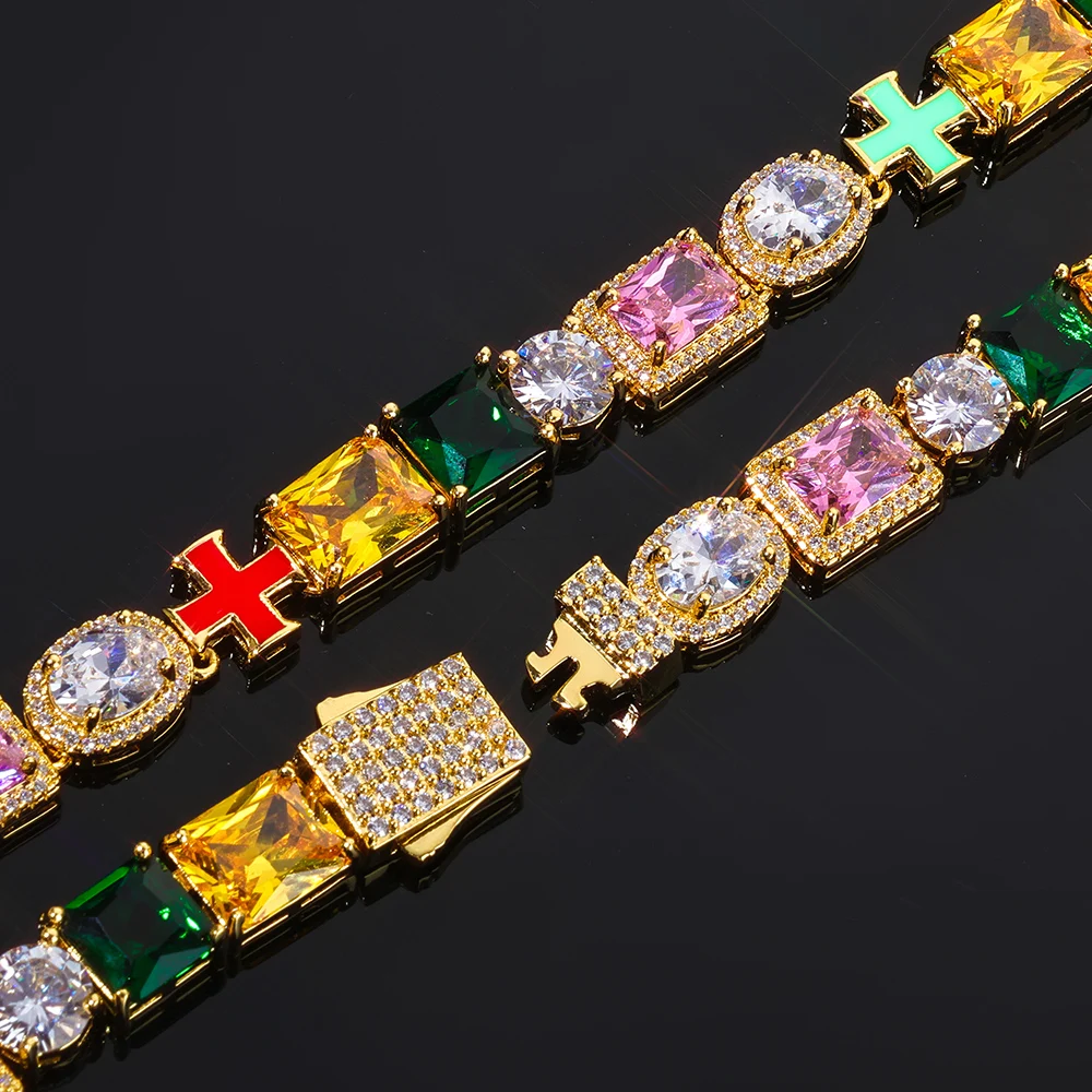Men's Bracelet Hip Hop Sparkling Multi Color Square Gemstone Drip Oil Cross Women's Charm Fashion Jewelry
Men's Bracelet Hip Hop Sparkling Multi Color Square Gemstone Drip Oil Cross Women's Charm Fashion Jewelry