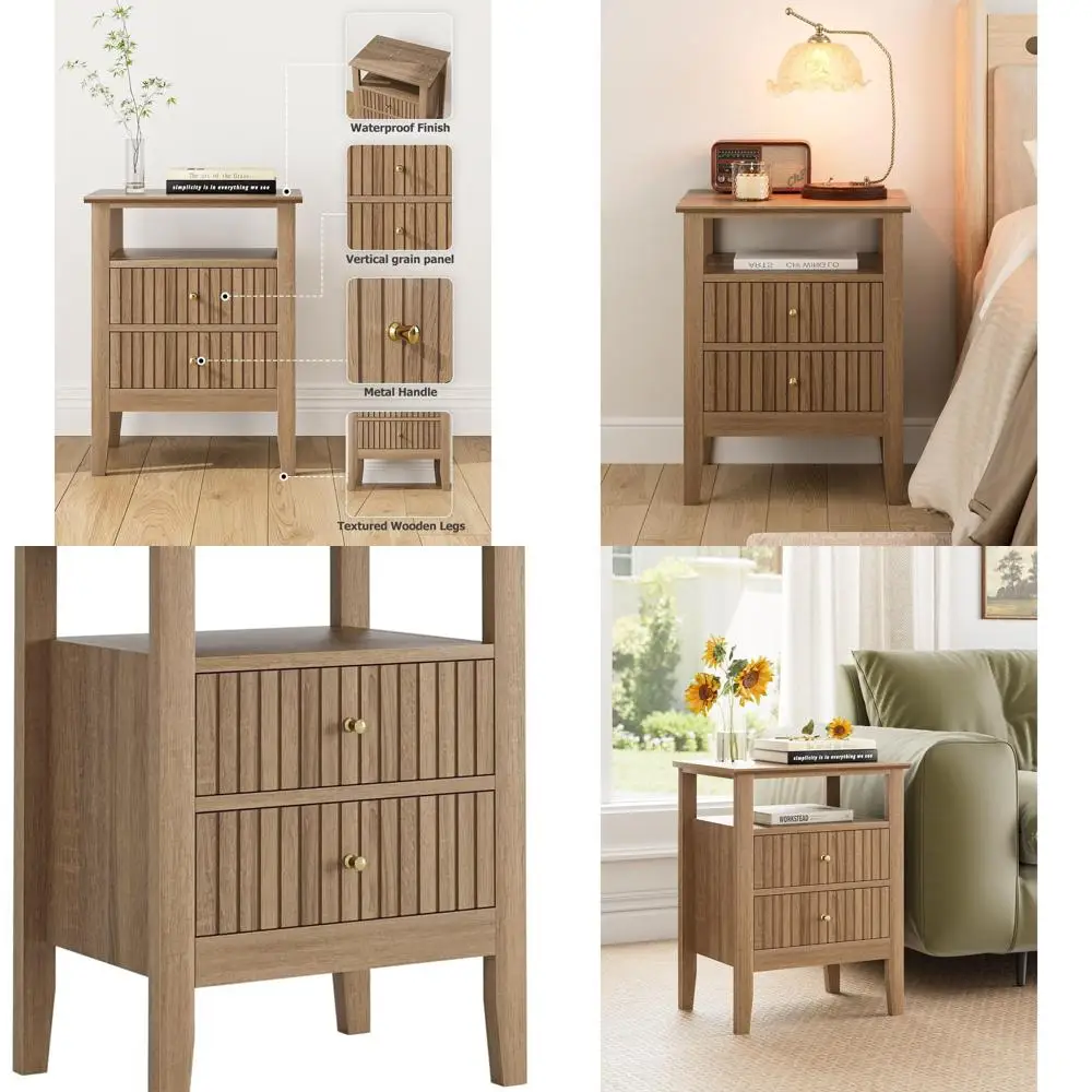 Mid-Century Farmhouse Nightstand with 2 Drawers, Natural Wood Accent Table for Bedroom and Living Room
Mid-Century Farmhouse Nightstand with 2 Drawers, Natural Wood Accent Table for Bedroom and Living Room