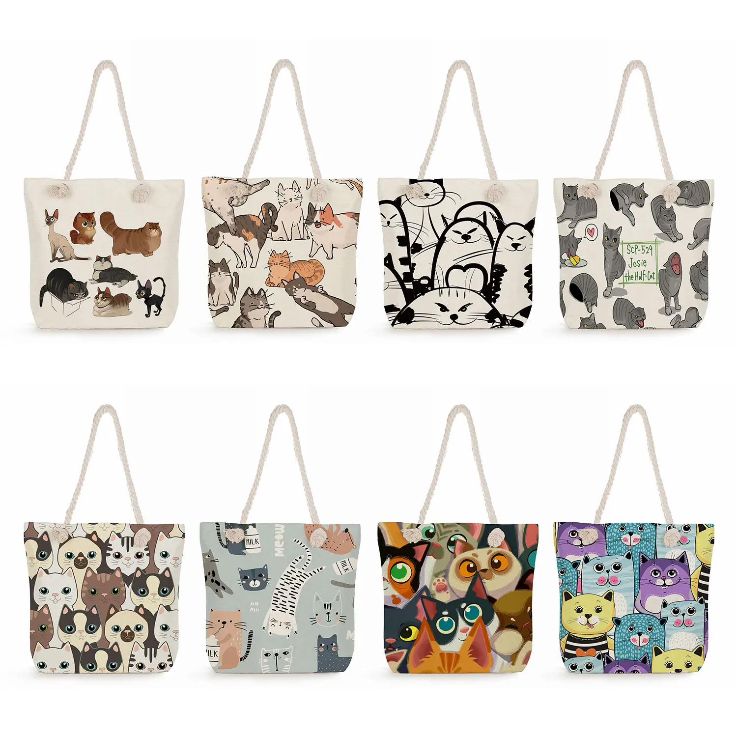 Cartoon Cat Print Women Shopping Bag Cute Comics Shoulder Bags Fashion Handbags High Capacity Thick Rope Travel Beach Totes Bags
Cartoon Cat Print Women Shopping Bag Cute Comics Shoulder Bags Fashion Handbags High Capacity Thick Rope Travel Beach Totes Bags