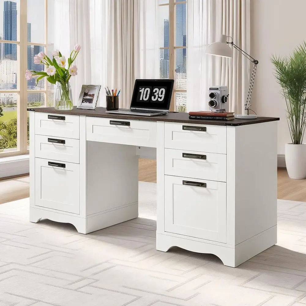 60 Executive Desk with Drawers, Charging Station, Keyboard Tray, Storage Cabinet, 200 lbs Capacity, Walnut Finish
60 Executive Desk with Drawers, Charging Station, Keyboard Tray, Storage Cabinet, 200 lbs Capacity, Walnut Finish