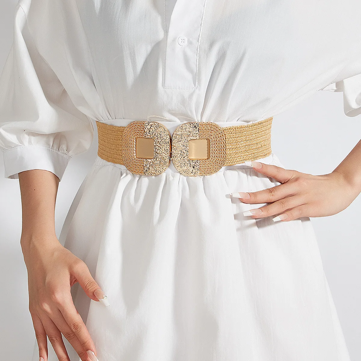 2025 Spring and Summer New Imitation PP Grass Woven Elastic Belt Women's Fashion Dress with Decorative Trend Waist Seal
2025 Spring and Summer New Imitation PP Grass Woven Elastic Belt Women's Fashion Dress with Decorative Trend Waist Seal