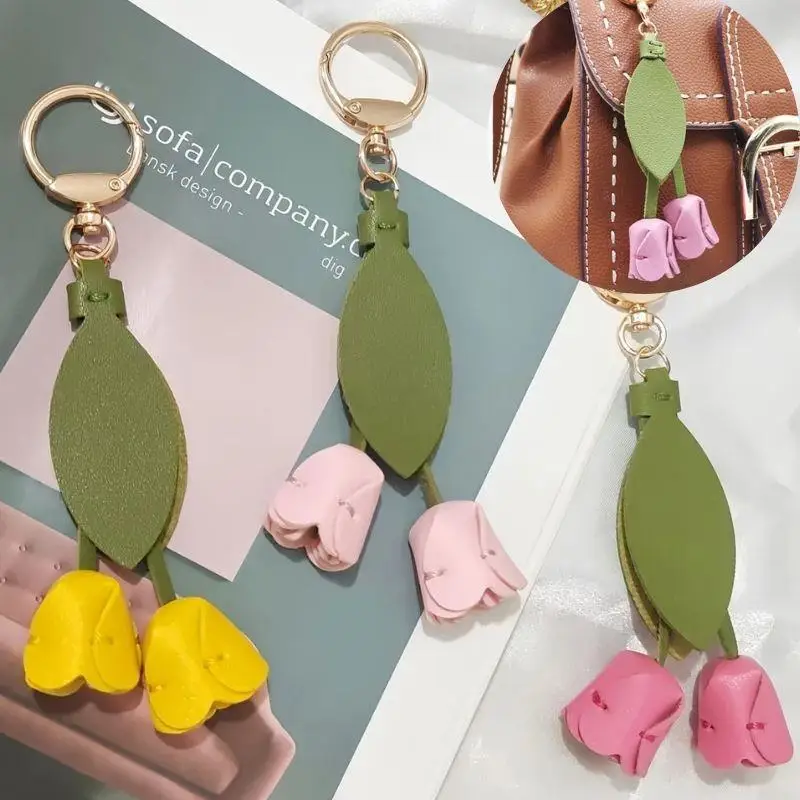 PU Leather Flower Shaped Bag Charm Genuine Leather Rope Women's Tulip Bag Pendant Car Keychain Hand Rope Accessories
PU Leather Flower Shaped Bag Charm Genuine Leather Rope Women's Tulip Bag Pendant Car Keychain Hand Rope Accessories