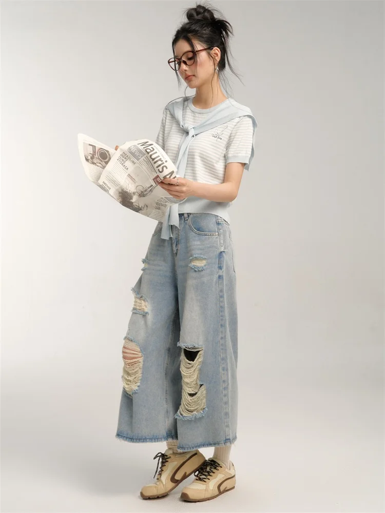 Chill Zoe High Waist Thin Denim Jeans Women's Summer High Light Worn Nine Points Casual Wide Leg Pants No Stretch
Chill Zoe High Waist Thin Denim Jeans Women's Summer High Light Worn Nine Points Casual Wide Leg Pants No Stretch