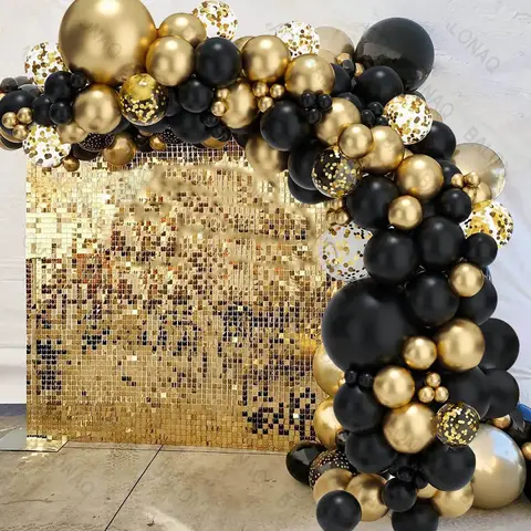 98pcs Black Gold Balloons Foil Ballon 18 20 25 30th Years Old Birthday Party Decor Inflatable Latex Globos