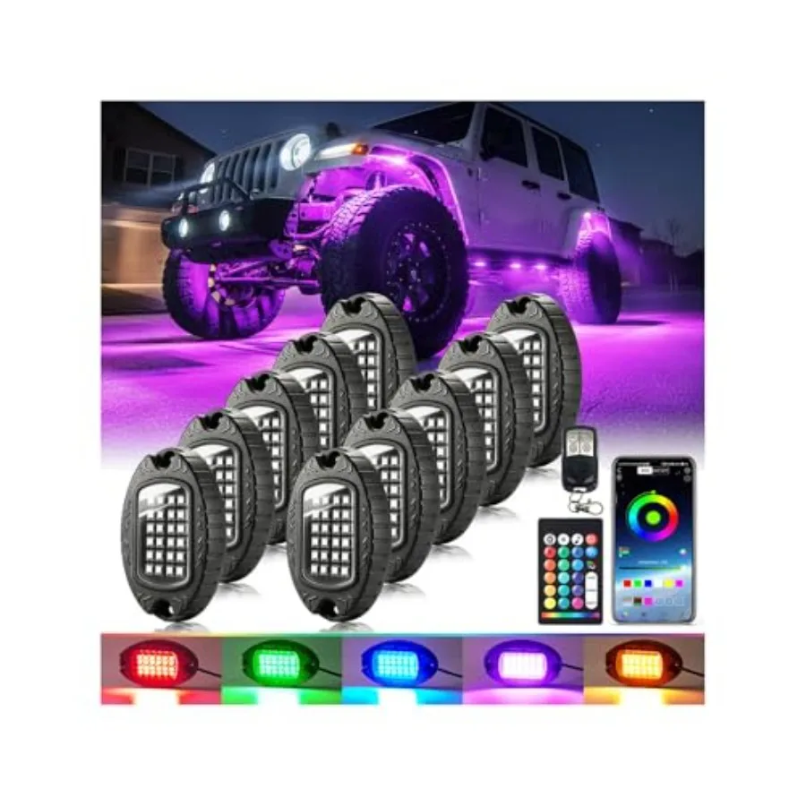 RGB LED Rock Lights Full Kit for Jeep Trucks UTV ATV RZR Golf Cart Offroad SXS Side by Side with APP/RF Remote Waterproof Multi
RGB LED Rock Lights Full Kit for Jeep Trucks UTV ATV RZR Golf Cart Offroad SXS Side by Side with APP/RF Remote Waterproof Multi