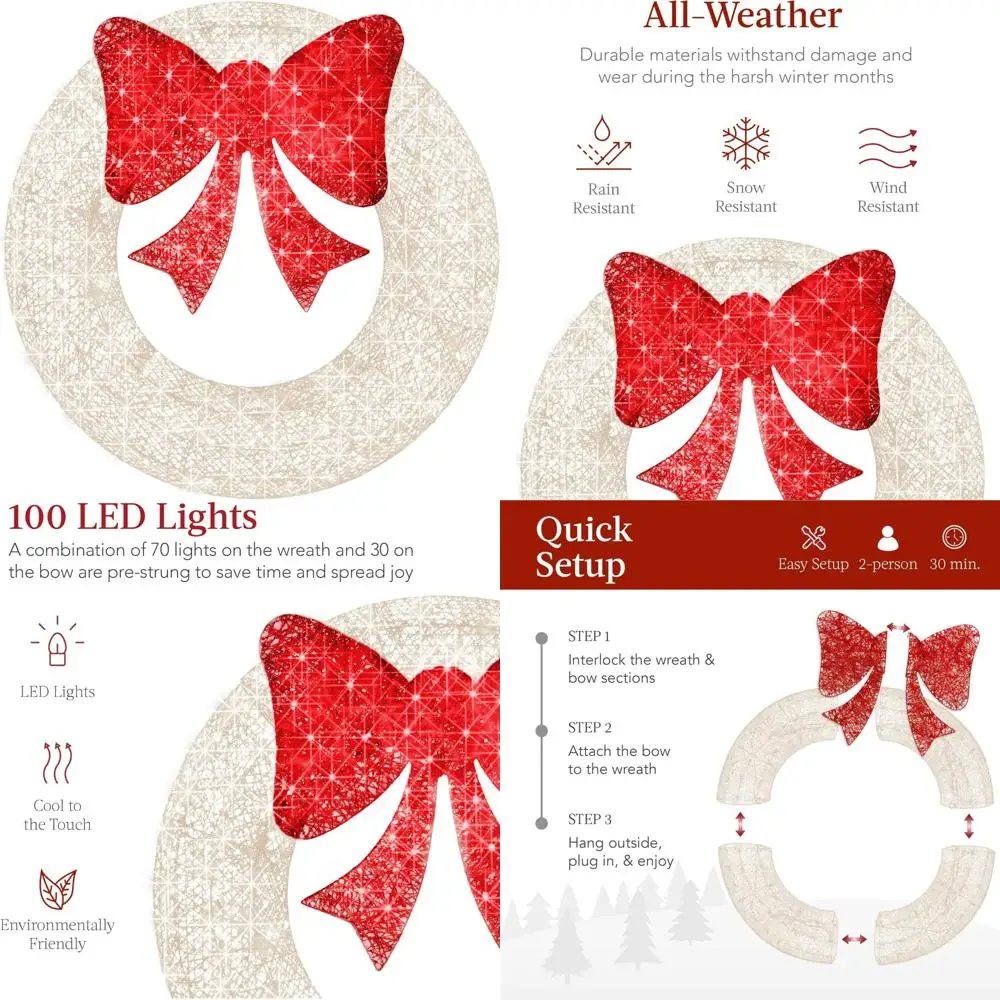 Pre-lit Outdoor Christmas Wreath with 100 LED Lights, Metal Holiday Decor, White, Home Decoration
Pre-lit Outdoor Christmas Wreath with 100 LED Lights, Metal Holiday Decor, White, Home Decoration