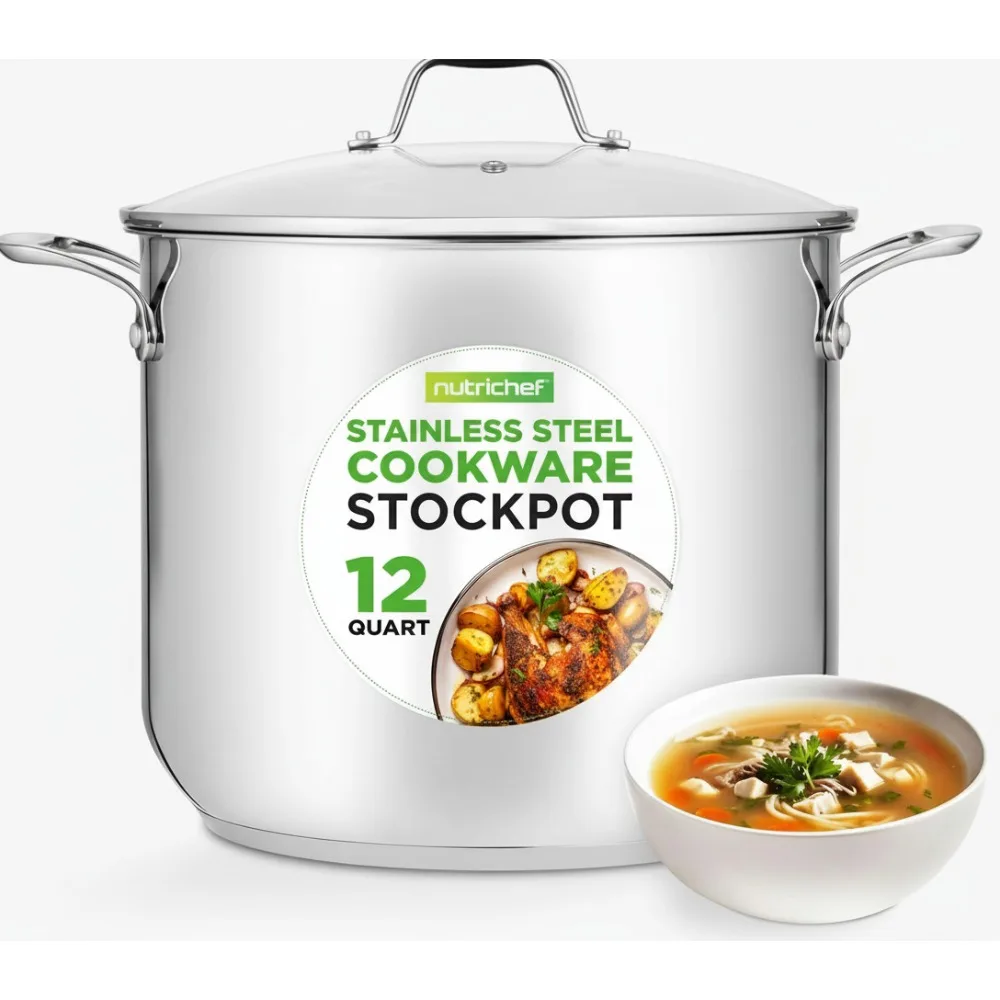 12-Quart Stainless Steel Stockpot - Heavy-Duty Induction-Compatible Cooking Pot with See-Through Lid for Soups & Stews
12-Quart Stainless Steel Stockpot - Heavy-Duty Induction-Compatible Cooking Pot with See-Through Lid for Soups & Stews