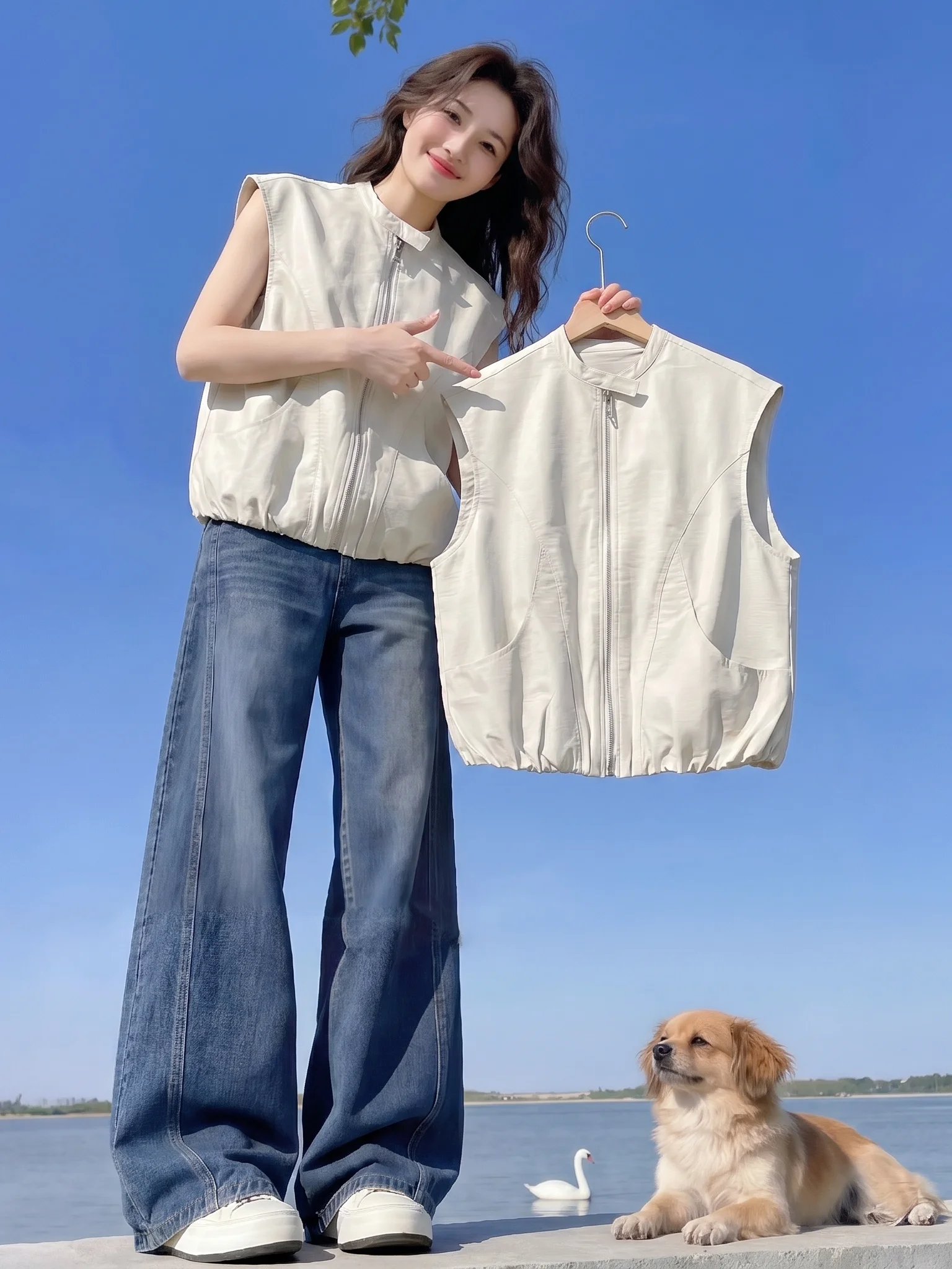 Elegant Pure Color Zipper Vest Women's Loose Slimming Commute Versatile Sleeveless Layering Spring Summer Casual Outerwear
Elegant Pure Color Zipper Vest Women's Loose Slimming Commute Versatile Sleeveless Layering Spring Summer Casual Outerwear