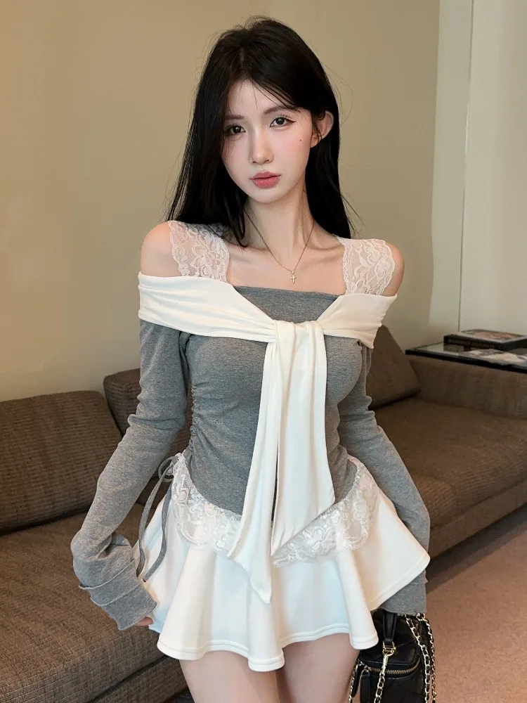 Korean Style Lace Splice Drawstring Shoulder Bared Pure Desire Design Beautiful T-Shirt Women's Slim Fit Top City Walk Skin F...
Korean Style Lace Splice Drawstring Shoulder Bared Pure Desire Design Beautiful T-Shirt Women's Slim Fit Top City Walk Skin F...
