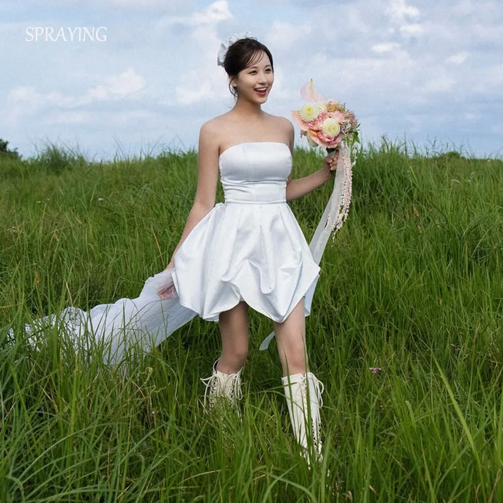 SPRAYING Mini Ivory Satin Wedding Dresses Korea Photo Shoot Strapless A-line Short Bridal Gowns Corset Customized 웨딩드레스
SPRAYING Mini Ivory Satin Wedding Dresses Korea Photo Shoot Strapless A-line Short Bridal Gowns Corset Customized 웨딩드레스