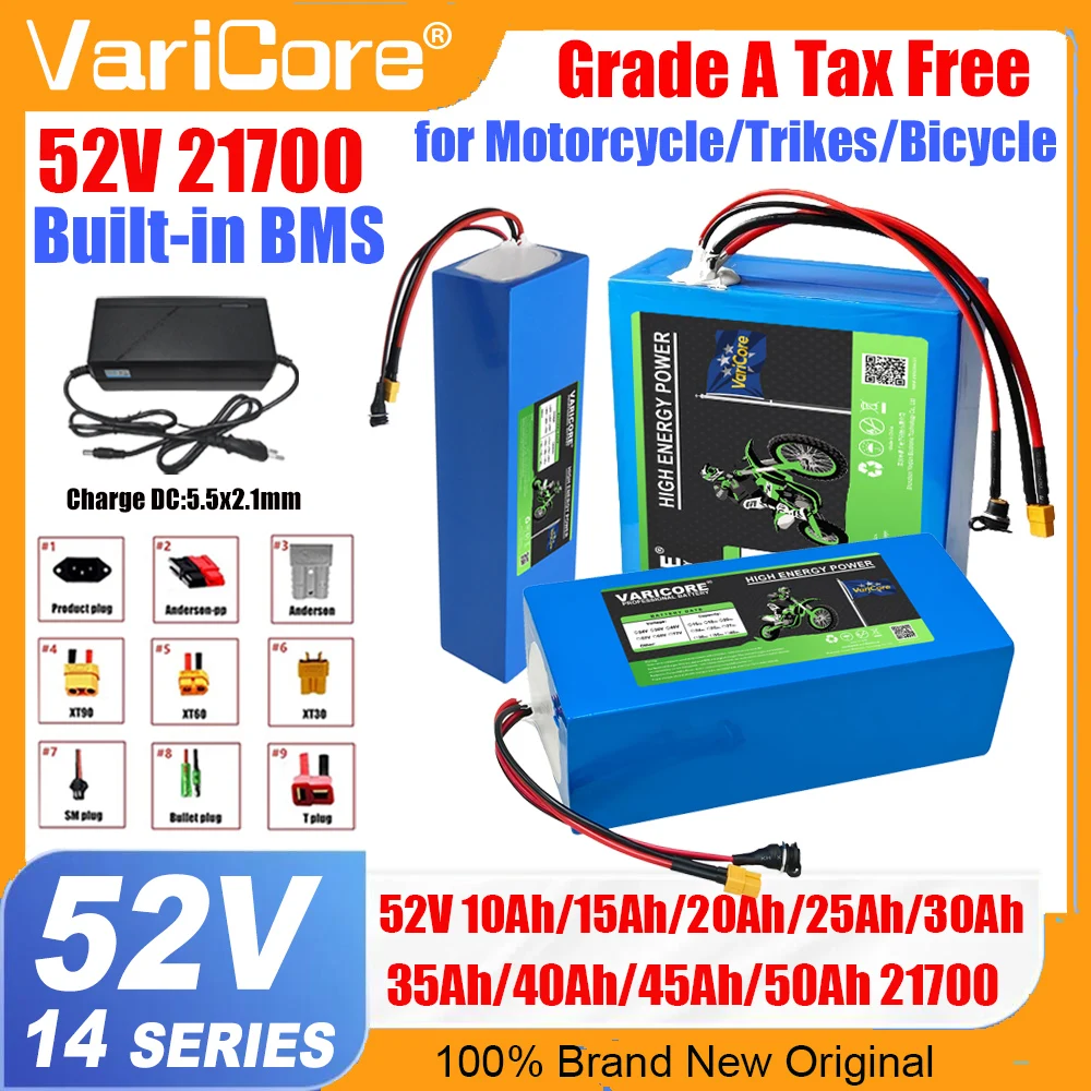 52V 10Ah 15Ah 20Ah 25Ah 30Ah 35Ah 40Ah 45Ah 50Ah 21700 Li-ion Battery Pack 14s Built in BMS 2000W for E-tools Boat With Charger
52V 10Ah 15Ah 20Ah 25Ah 30Ah 35Ah 40Ah 45Ah 50Ah 21700 Li-ion Battery Pack 14s Built in BMS 2000W for E-tools Boat With Charger