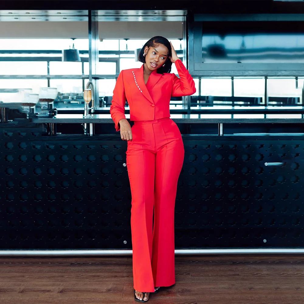 Red Women's Suits 2 Pieces with Peaked Lapel One Butoon Wedding Guest Suit Prom Slim Fit Blazer Beading Jacket+Pants Customized
Red Women's Suits 2 Pieces with Peaked Lapel One Butoon Wedding Guest Suit Prom Slim Fit Blazer Beading Jacket+Pants Customized