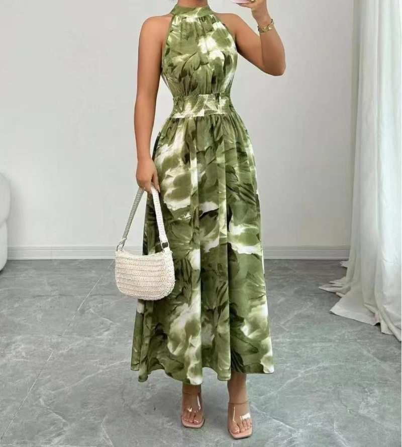 Spring/Summer Fashion Sleeveless Long Dress Printed Tie-Dye Halter Summer Dress Pleated Waist High-Neck Ankle-Length Dress Women
Spring/Summer Fashion Sleeveless Long Dress Printed Tie-Dye Halter Summer Dress Pleated Waist High-Neck Ankle-Length Dress Women