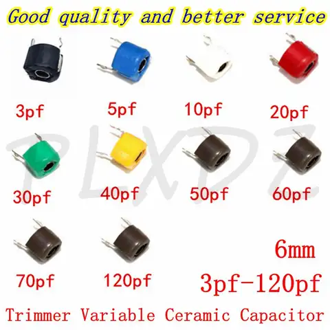 10PCS 6mm Trimmer Variable Ceramic Capacitor JML06-1 3PF 5PF 10PF 20PF 30PF 40PF 50PF 60PF 70PF 120PF Adjustable Capacitors