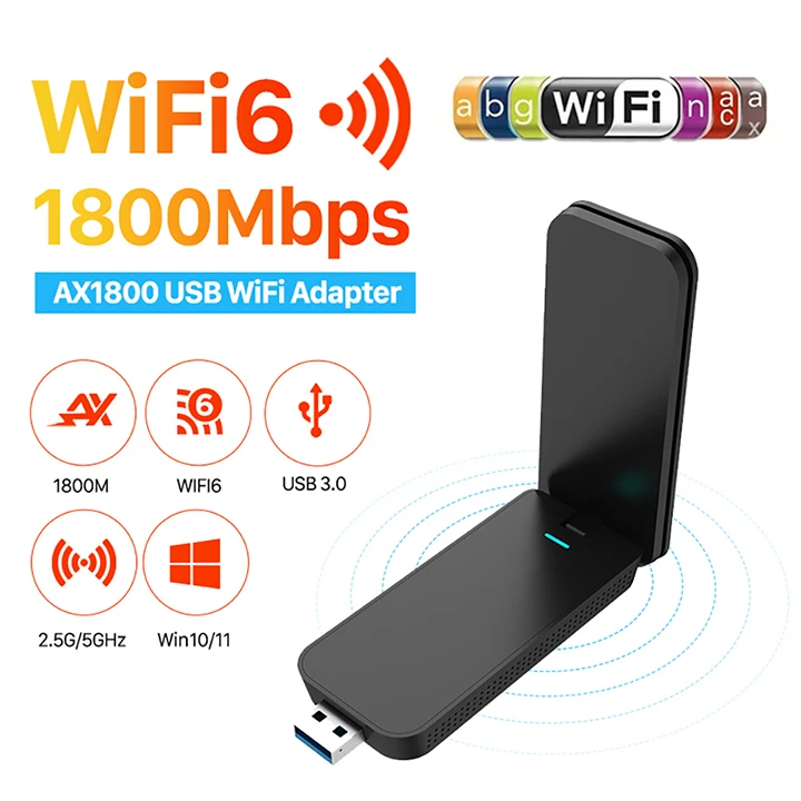 New USB WiFi 6 Adapter AX1800 USB 3.0 Dual Band 2.4GHz/5GHz Wireless Network Card Adapter For PC/Desktop/Laptop
New USB WiFi 6 Adapter AX1800 USB 3.0 Dual Band 2.4GHz/5GHz Wireless Network Card Adapter For PC/Desktop/Laptop