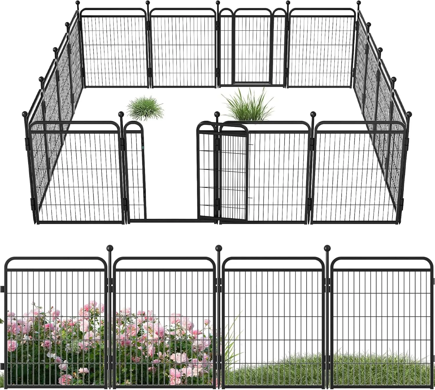 34.7ft Heavy Duty Iron Garden Fence with 2 Gravity Lock Gates, No-Dig Assembly, Black
34.7ft Heavy Duty Iron Garden Fence with 2 Gravity Lock Gates, No-Dig Assembly, Black