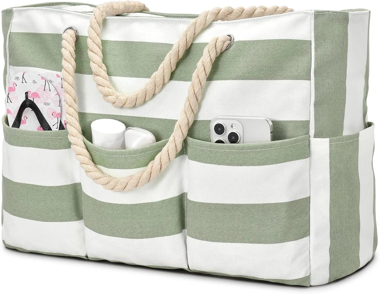 Canvas Beach Tote Bag with Zipper Waterproof Sandproof Foldable 7 Pockets for Women
Canvas Beach Tote Bag with Zipper Waterproof Sandproof Foldable 7 Pockets for Women