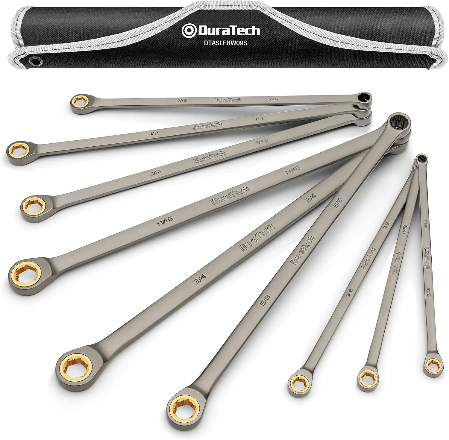 Anti-Slip Ratcheting Wrench Set, Extra Long Double Box End, 9-Piece SAE 5/16"-3/4", CR-V Steel, Rolling Pouch
Anti-Slip Ratcheting Wrench Set, Extra Long Double Box End, 9-Piece SAE 5/16"-3/4", CR-V Steel, Rolling Pouch