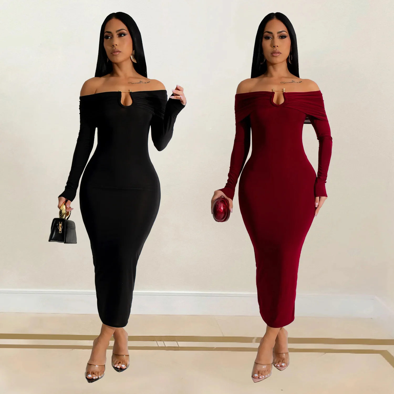 Fashion women's clothing, solid color long dress, hip-wrapped slim dress, dress, sexy high-end temperament, thin, hot-selling ne
Fashion women's clothing, solid color long dress, hip-wrapped slim dress, dress, sexy high-end temperament, thin, hot-selling ne