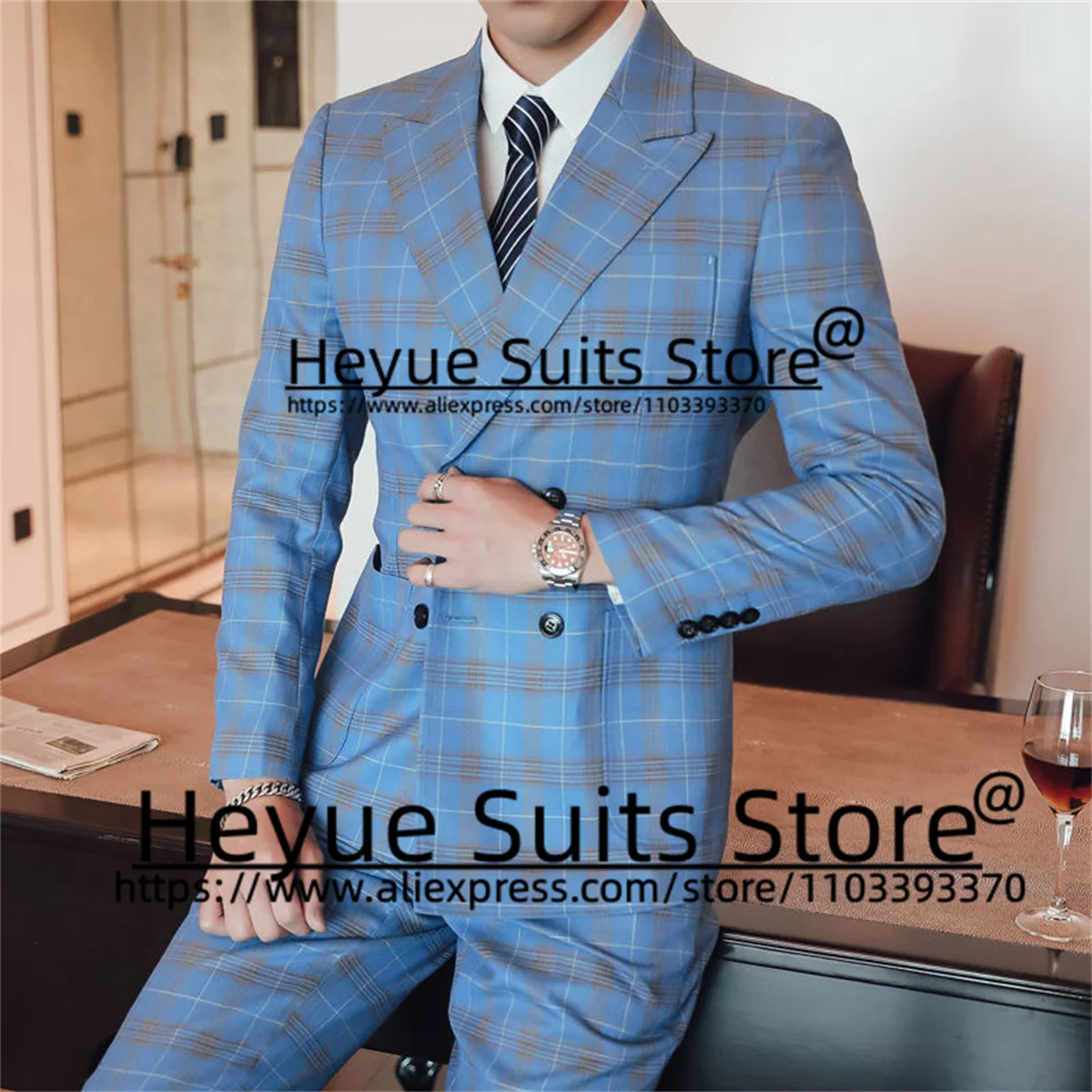 Fashion Sky Blue Wedding Suits For Men Slim Fit Peak Lapel Groom Tuxedos Prom 3 Pieces Sets Business Male Blazer Costume Homme
Fashion Sky Blue Wedding Suits For Men Slim Fit Peak Lapel Groom Tuxedos Prom 3 Pieces Sets Business Male Blazer Costume Homme