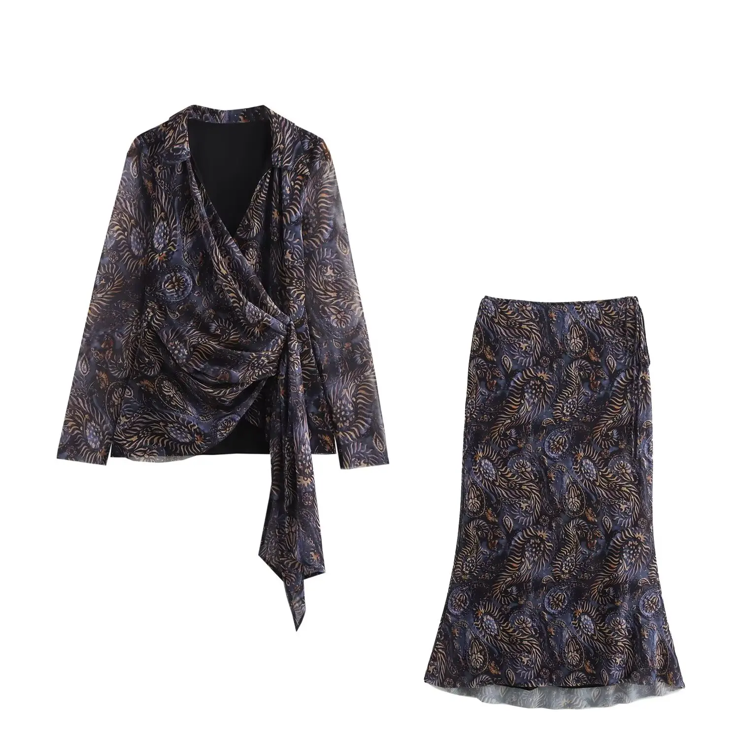 TRAFZA Women Printed Tulle Skirt 2-Piece Set Ladies Vintage V-Neck Long-Sleeved Shirt+Female Temperament Casual Slim Midi Skirt
TRAFZA Women Printed Tulle Skirt 2-Piece Set Ladies Vintage V-Neck Long-Sleeved Shirt+Female Temperament Casual Slim Midi Skirt