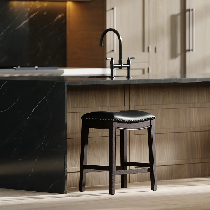 26in Counter-Height Wood Barstool with Black Faux Leather Seat
26in Counter-Height Wood Barstool with Black Faux Leather Seat