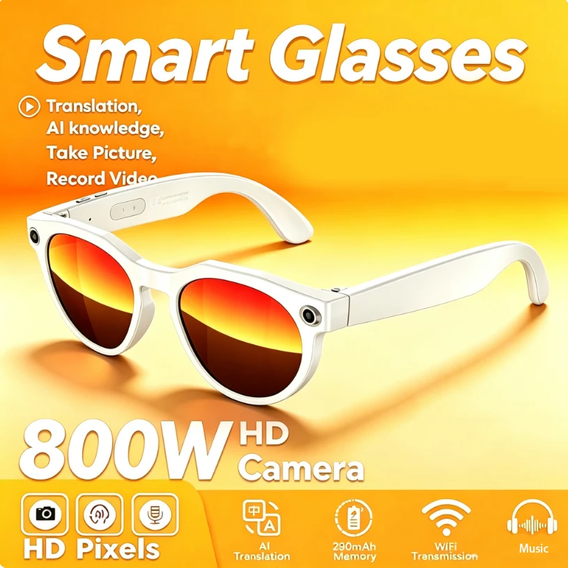 New Smart AI Photo Glasses 100+ Language Translation Object Recognition Bluetooth Call 800W Pixel Video Recording Smart Glasses
New Smart AI Photo Glasses 100+ Language Translation Object Recognition Bluetooth Call 800W Pixel Video Recording Smart Glasses