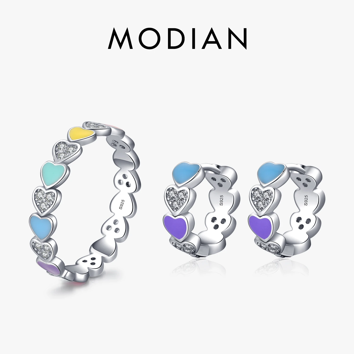 Modian Authentic 925 Sterling Silver Love Hearts Jewelry Set Rainbow Enamel Clear CZ Rings & Earrings For Women Fine Jewelry
Modian Authentic 925 Sterling Silver Love Hearts Jewelry Set Rainbow Enamel Clear CZ Rings & Earrings For Women Fine Jewelry