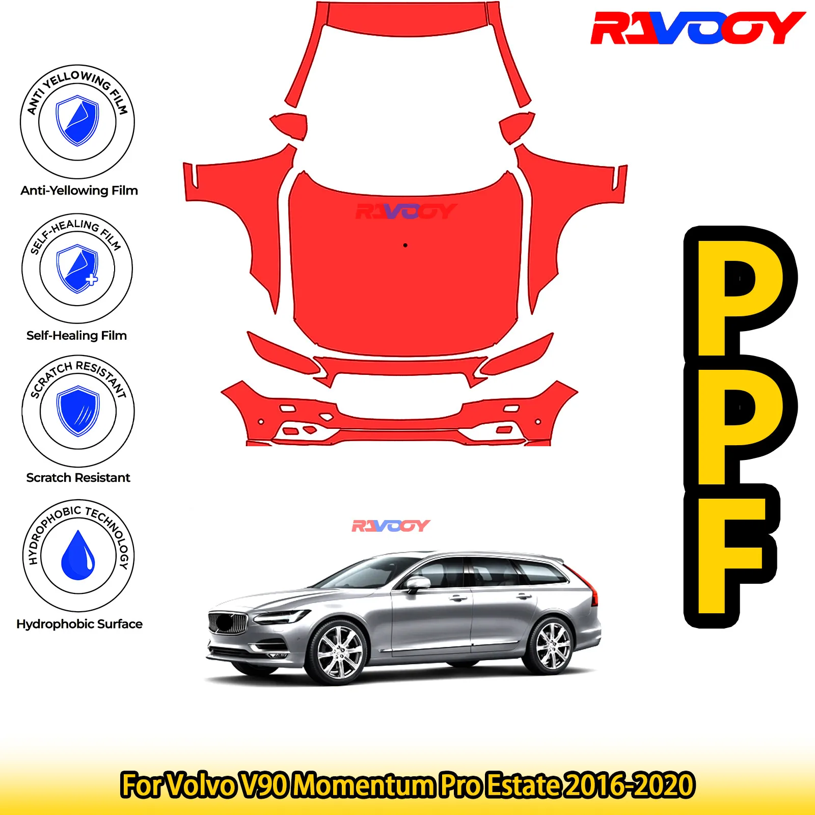 Для Volvo V90 Momentum Pro Estate 2016-2020 глянцевая матовая черная предварительно вырезанная передняя защитная пленка PPF комплект 
Для Volvo V90 Momentum Pro Estate 2016-2020 глянцевая матовая черная предварительно вырезанная передняя защитная пленка PPF комплект
